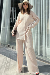 Beige Women Two-Piece Set