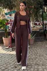 Brown Women Blouse, Pants & Sport Jacket Set