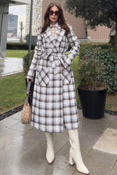Brown-ecru (checkered) Women Coat