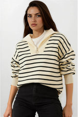 Cream & Black Women Sweater