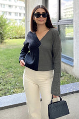 Anthracite & Khaki Women Sweater