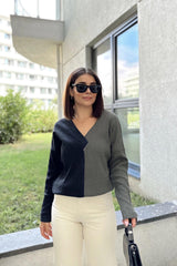 Anthracite & Khaki Women Sweater