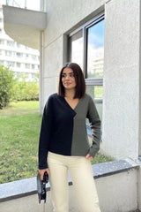Anthracite & Khaki Women Sweater