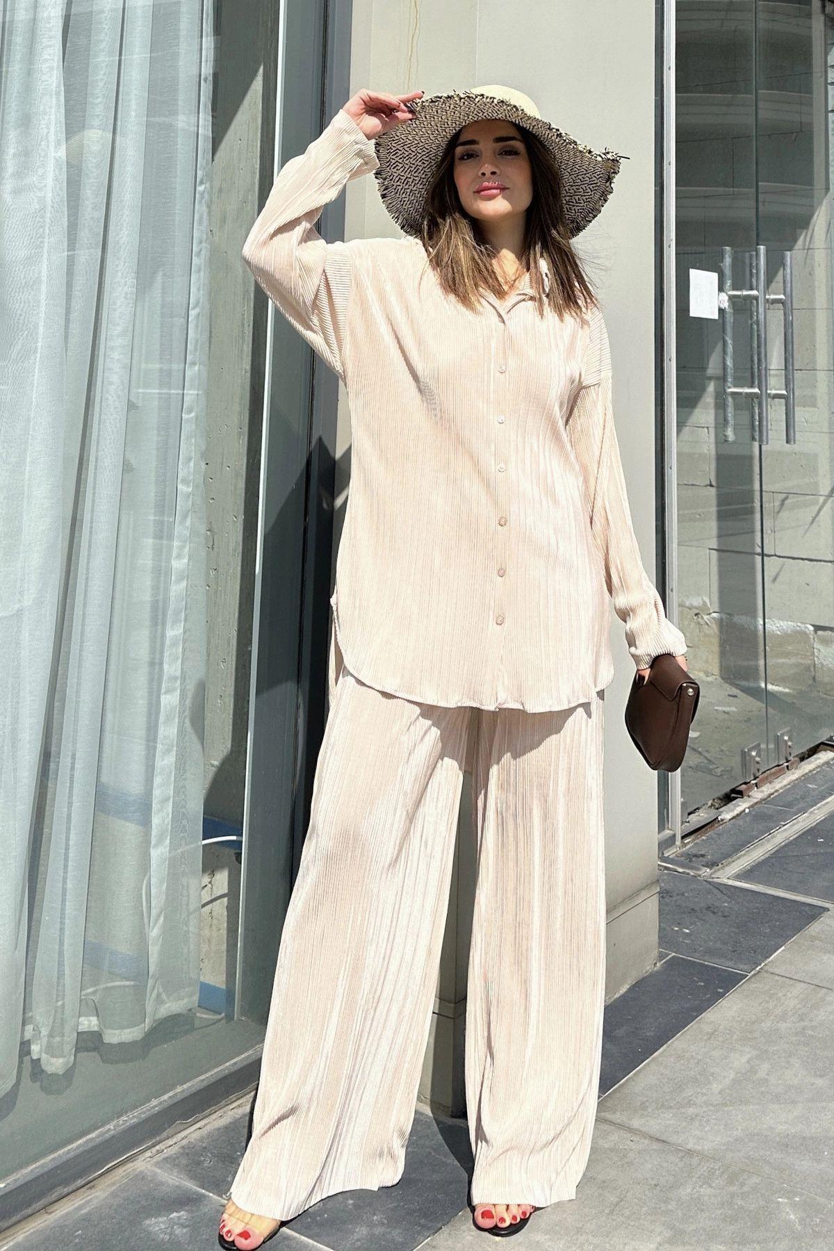Beige Women Two-Piece Set