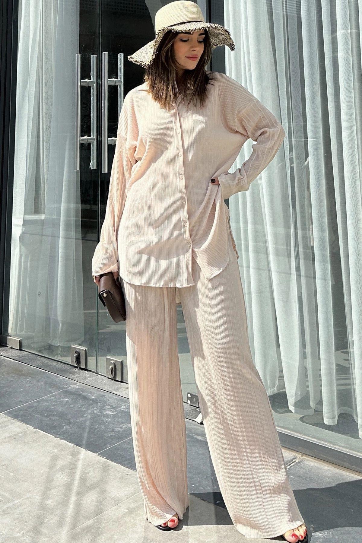 Beige Women Two-Piece Set