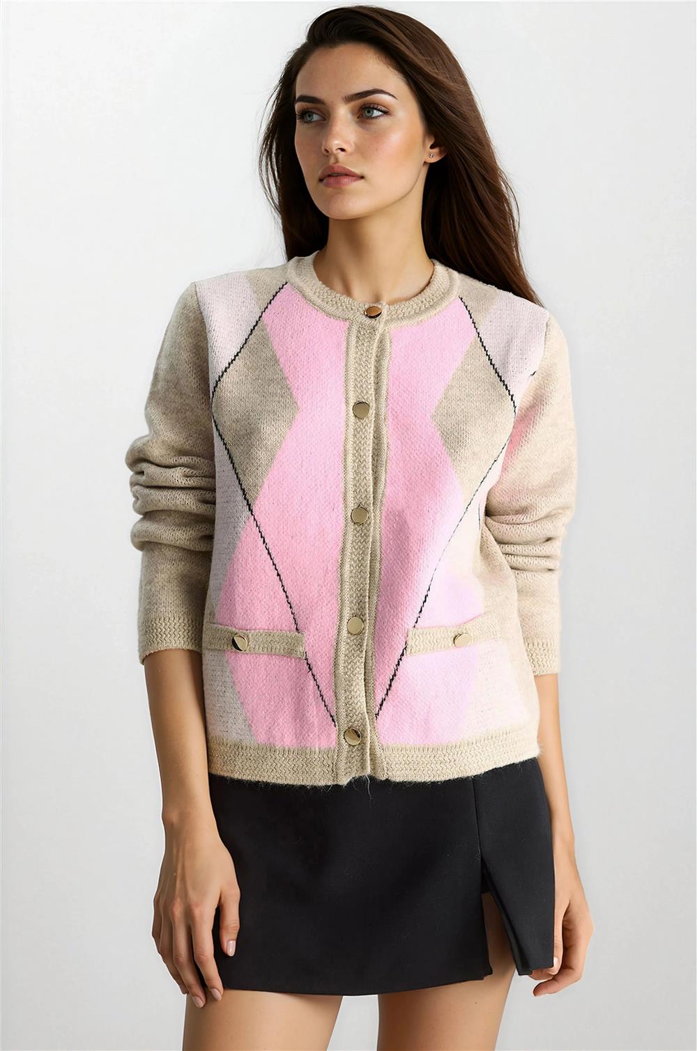 Beige & Pink Women Cardigan