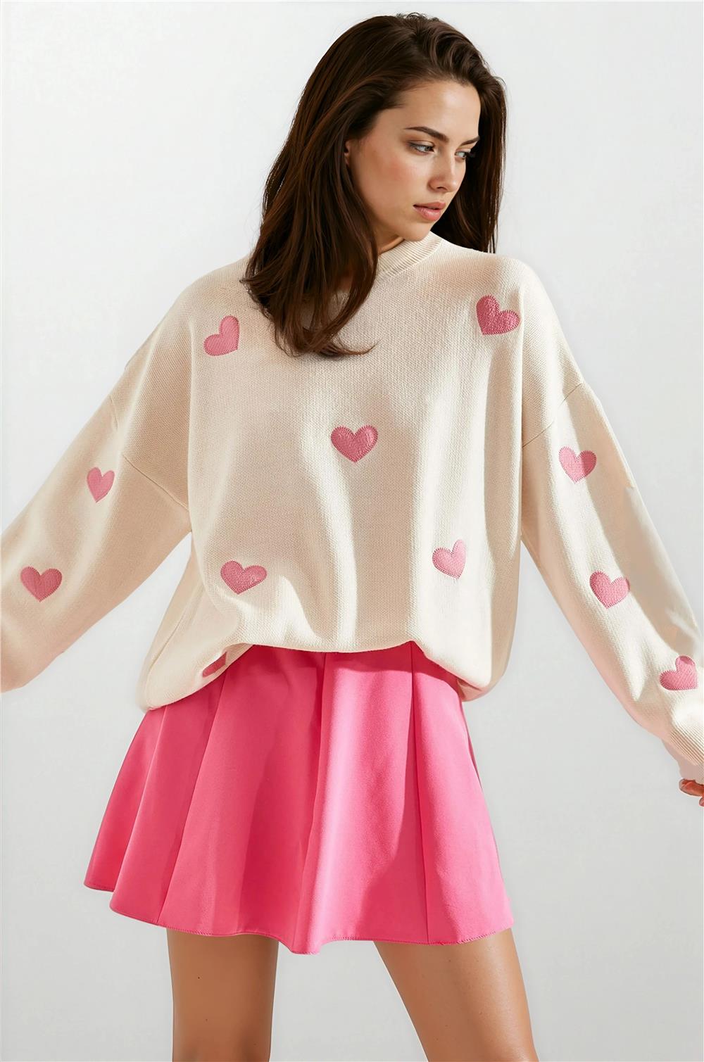 Beige & Pink Women Sweater