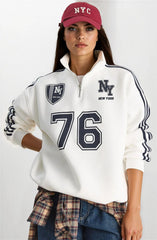 White & Navy Blue Women Sweatshirt