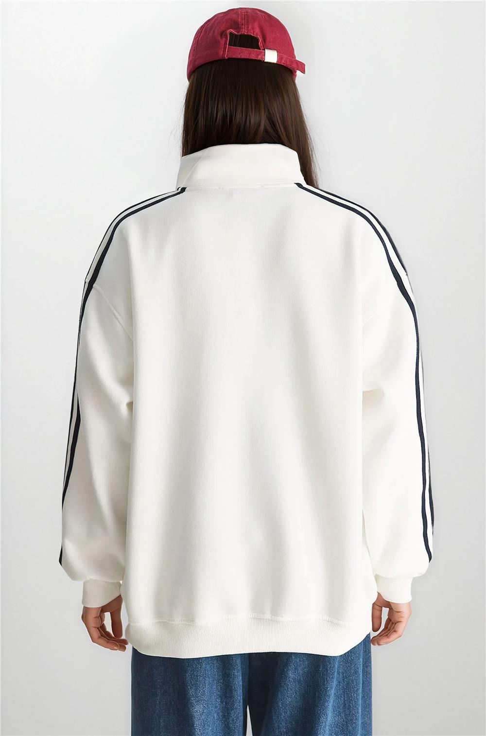 White & Navy Blue Women Sweatshirt