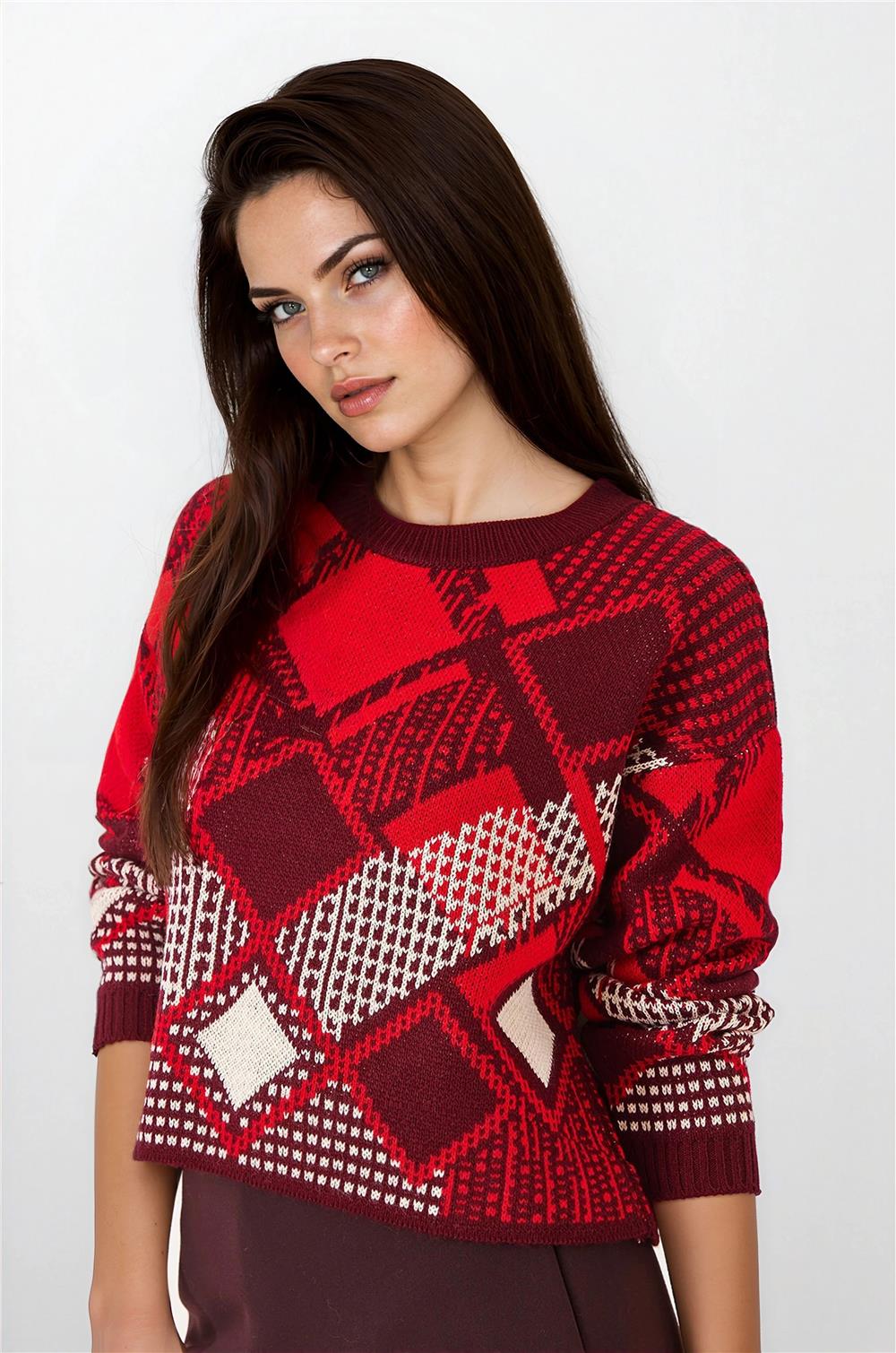 Burgundy & Red Women Sweater