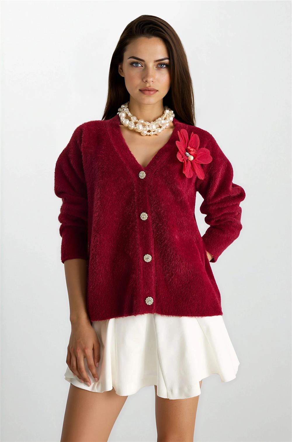 Burgundy Women Cardigan