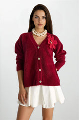 Burgundy Women Cardigan