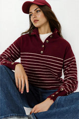 Burgundy & Ecru Women Sweater