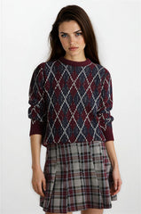 Burgundy & Gray Women Sweater