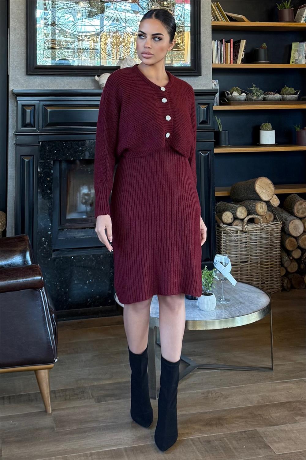 Burgundy Women Two-Piece Set
