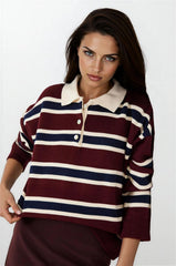Burgundy & Cream Women Sweater