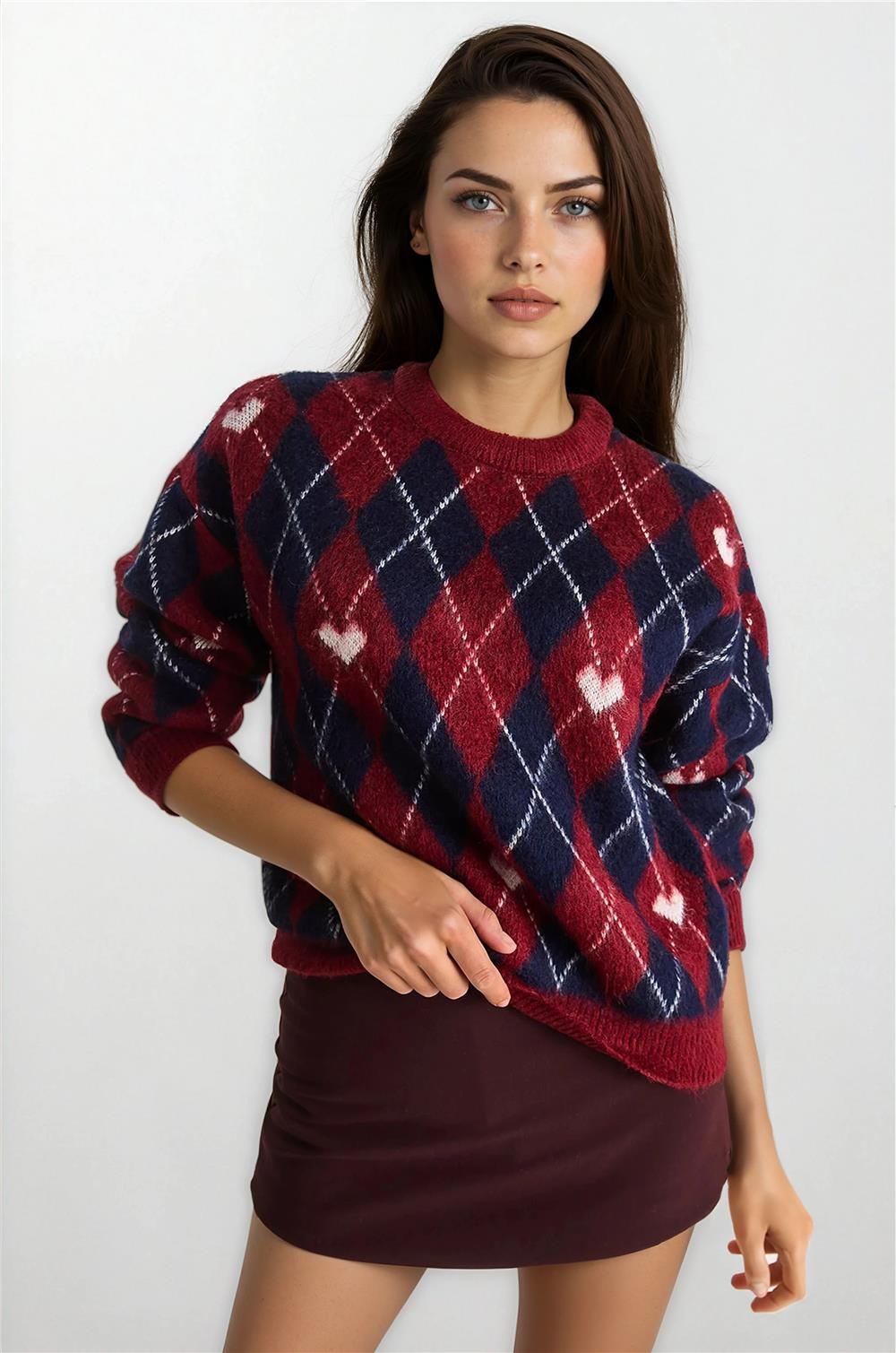 Burgundy & Navy Blue Women Sweater