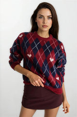 Burgundy & Navy Blue Women Sweater
