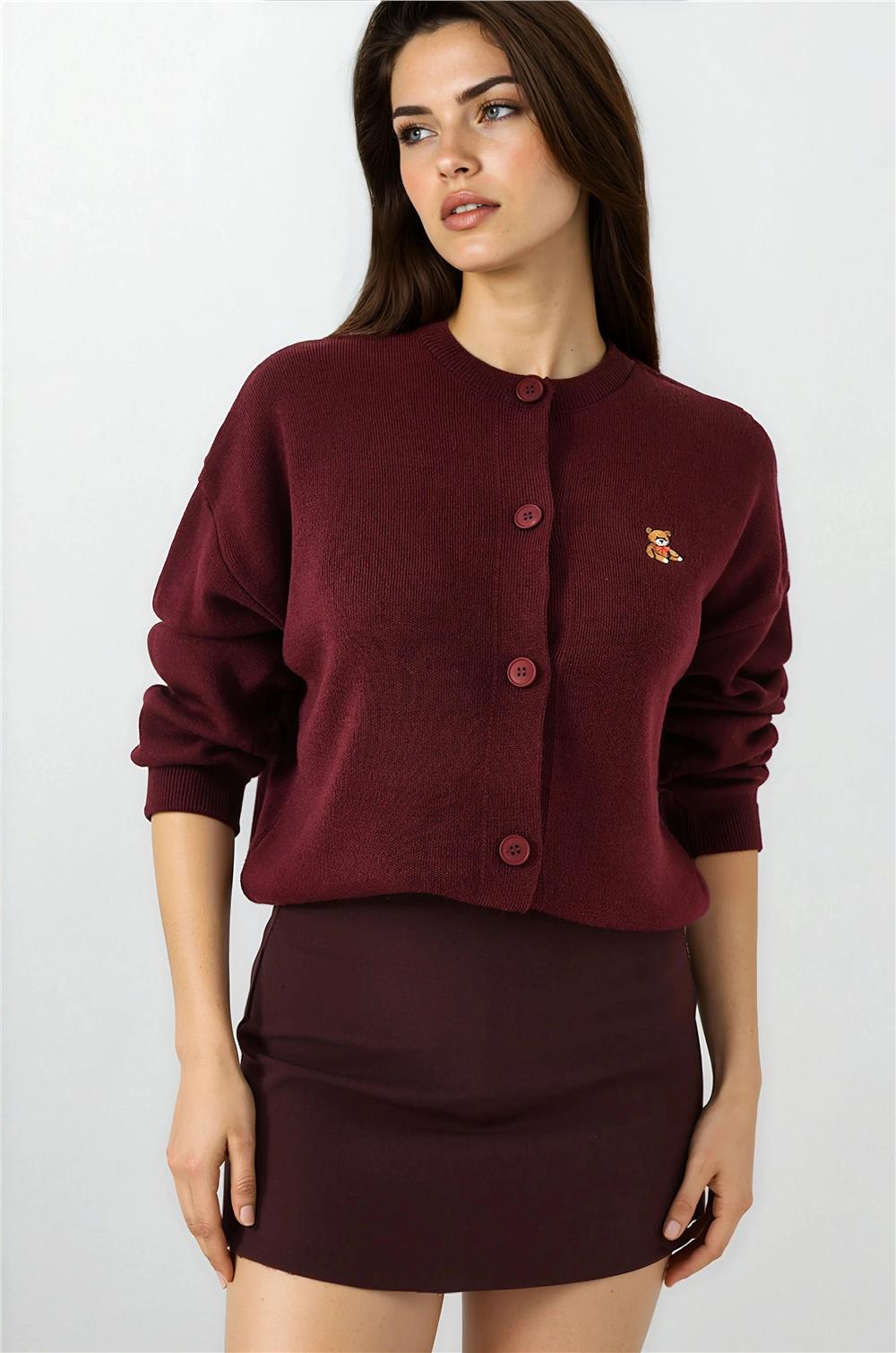 Burgundy Women Cardigan