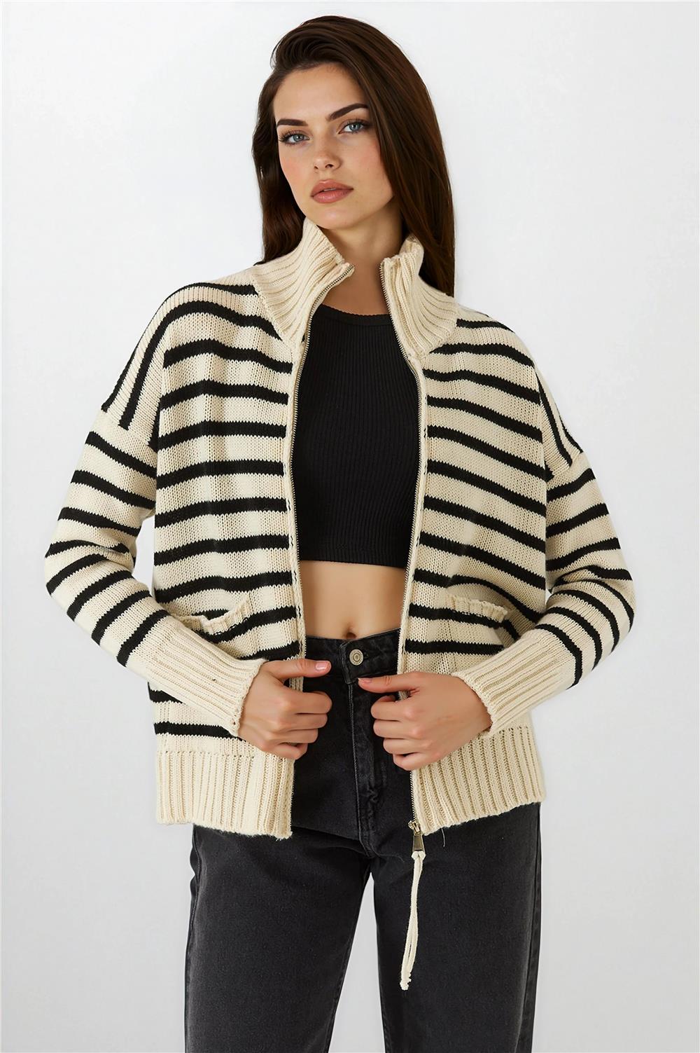 Ecru & Black Women Cardigan