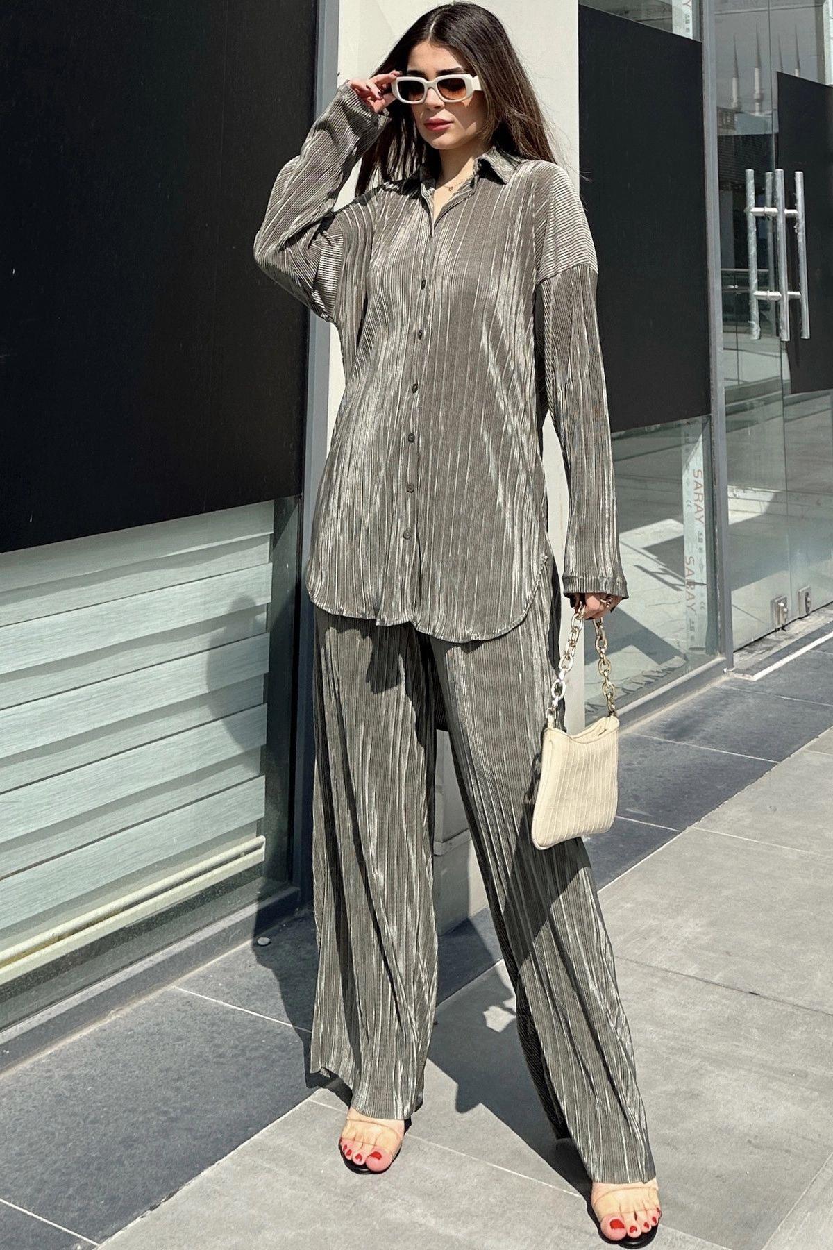 Khaki Women Two-Piece Set