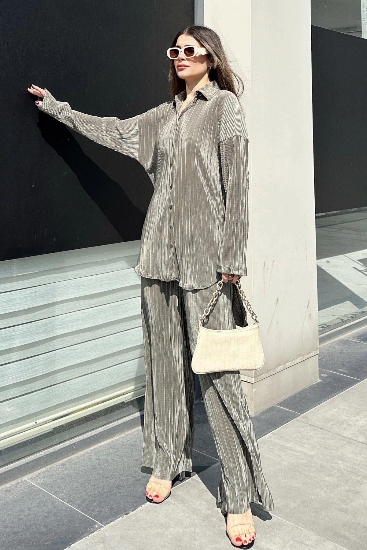 Khaki Women Two-Piece Set