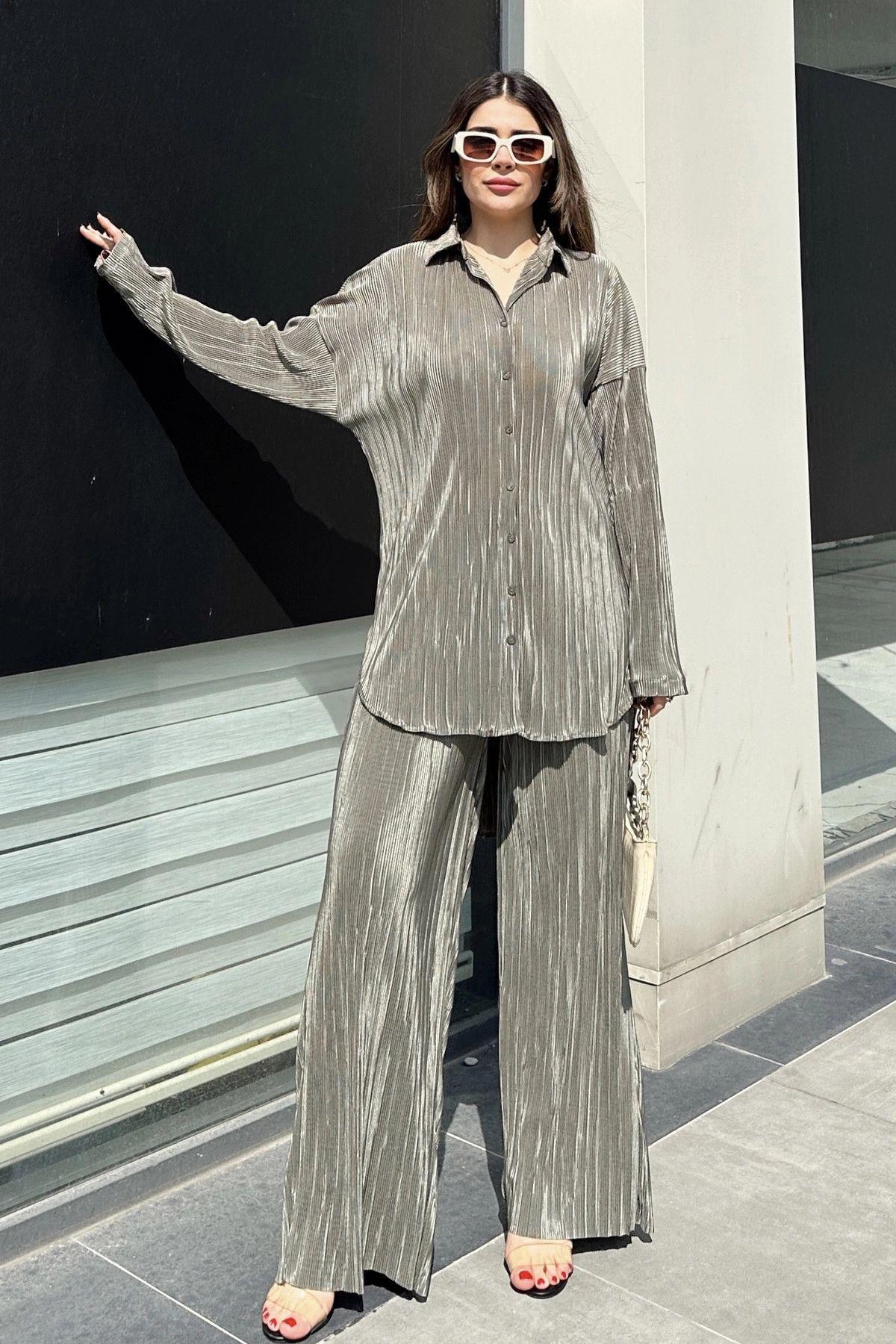 Khaki Women Two-Piece Set