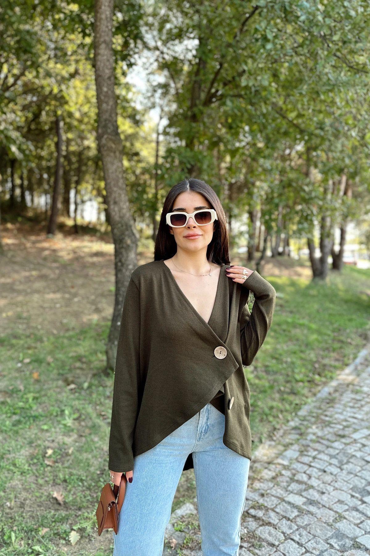 Khaki Women Cardigan