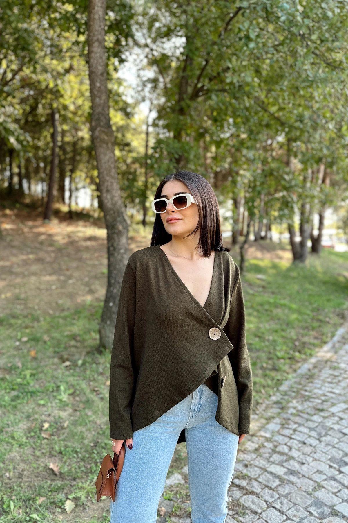 Khaki Women Cardigan