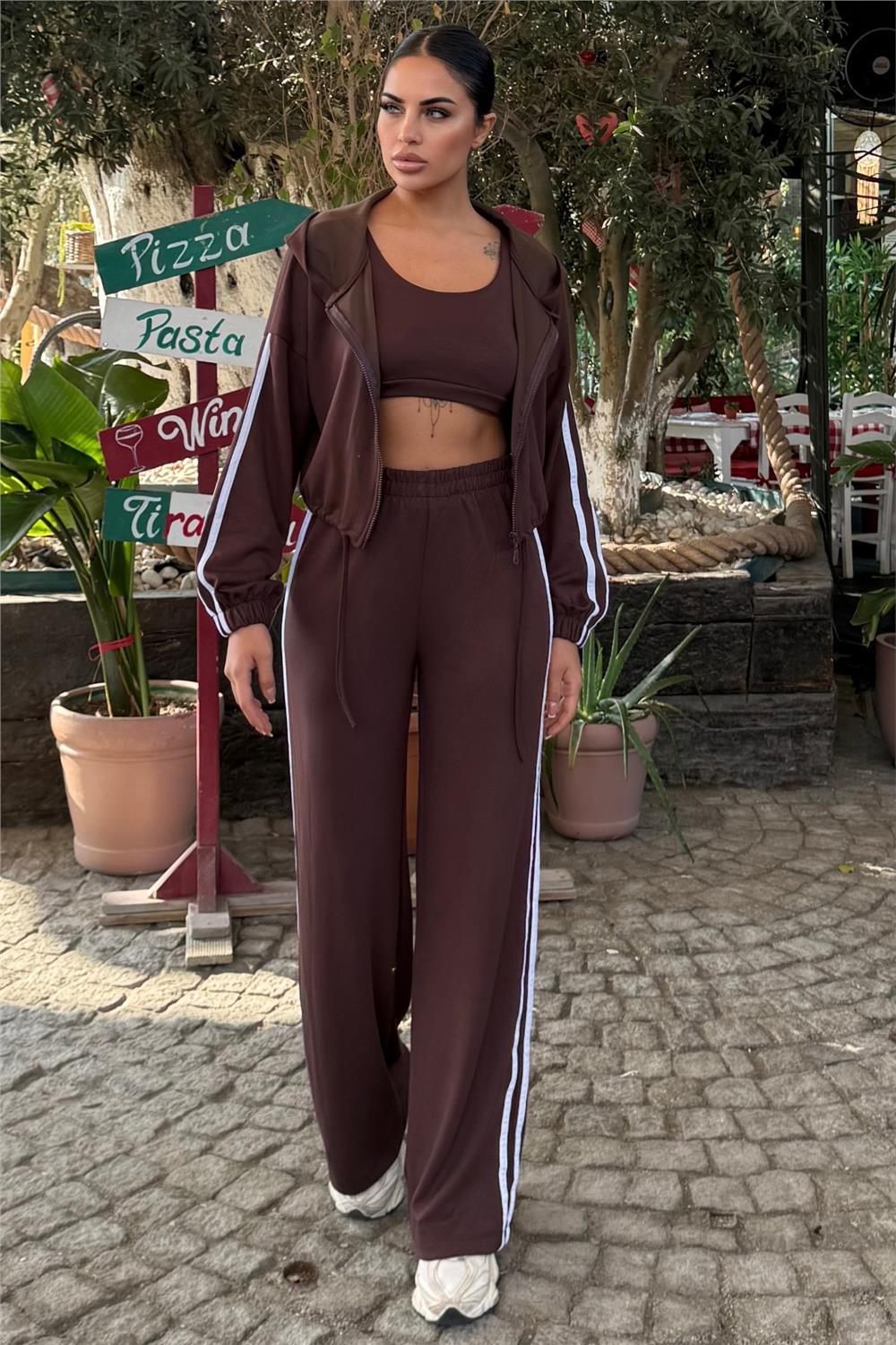 Brown Women Blouse, Pants & Sport Jacket Set