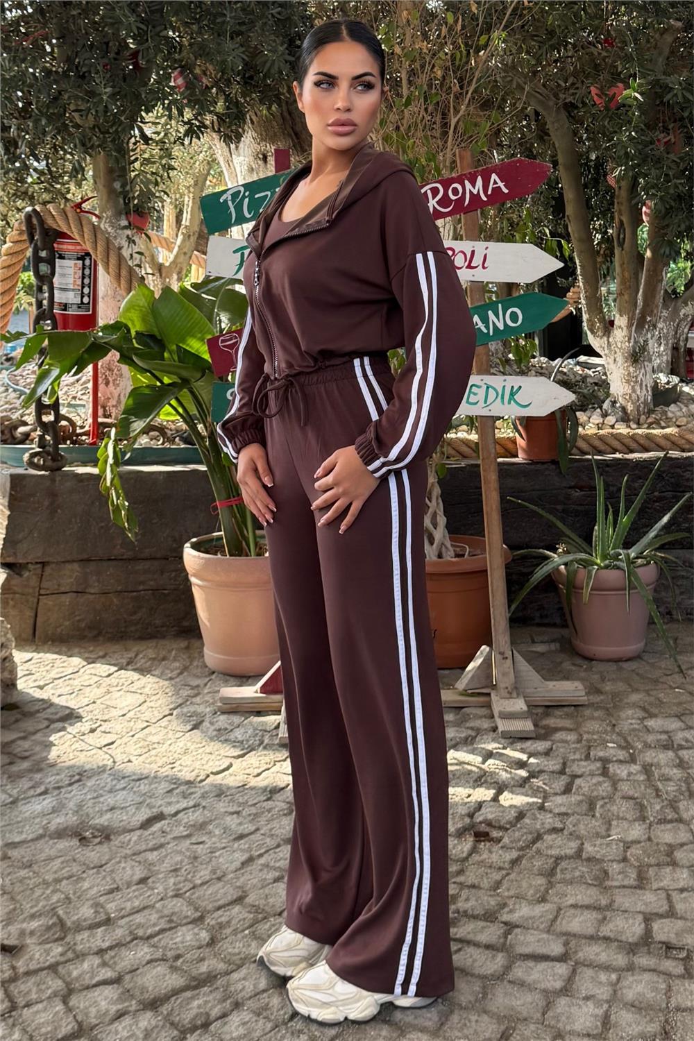 Brown Women Blouse, Pants & Sport Jacket Set