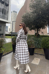 Brown-ecru (checkered) Women Coat