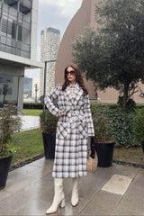 Brown-ecru (checkered) Women Coat