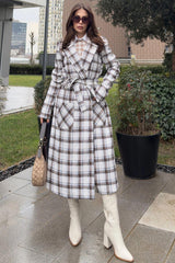 Brown-ecru (checkered) Women Coat