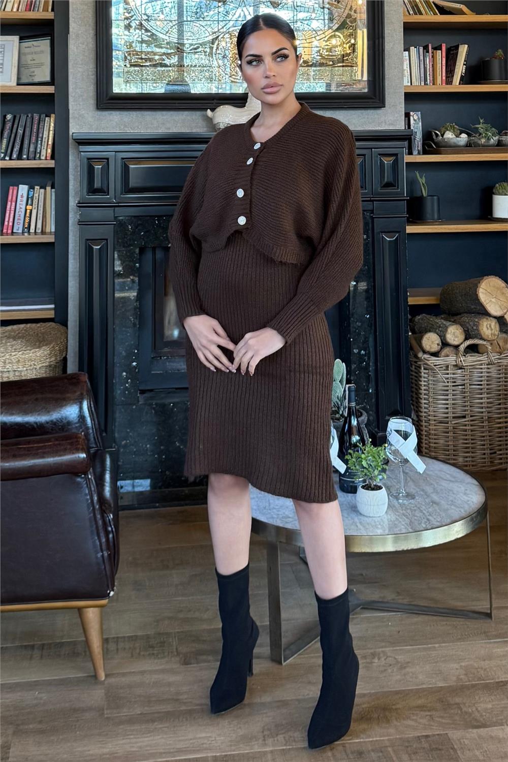 Brown Women Two-Piece Set