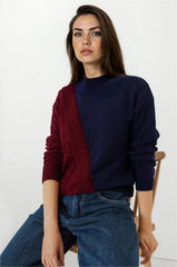Navy Blue & Burgundy Women Sweater