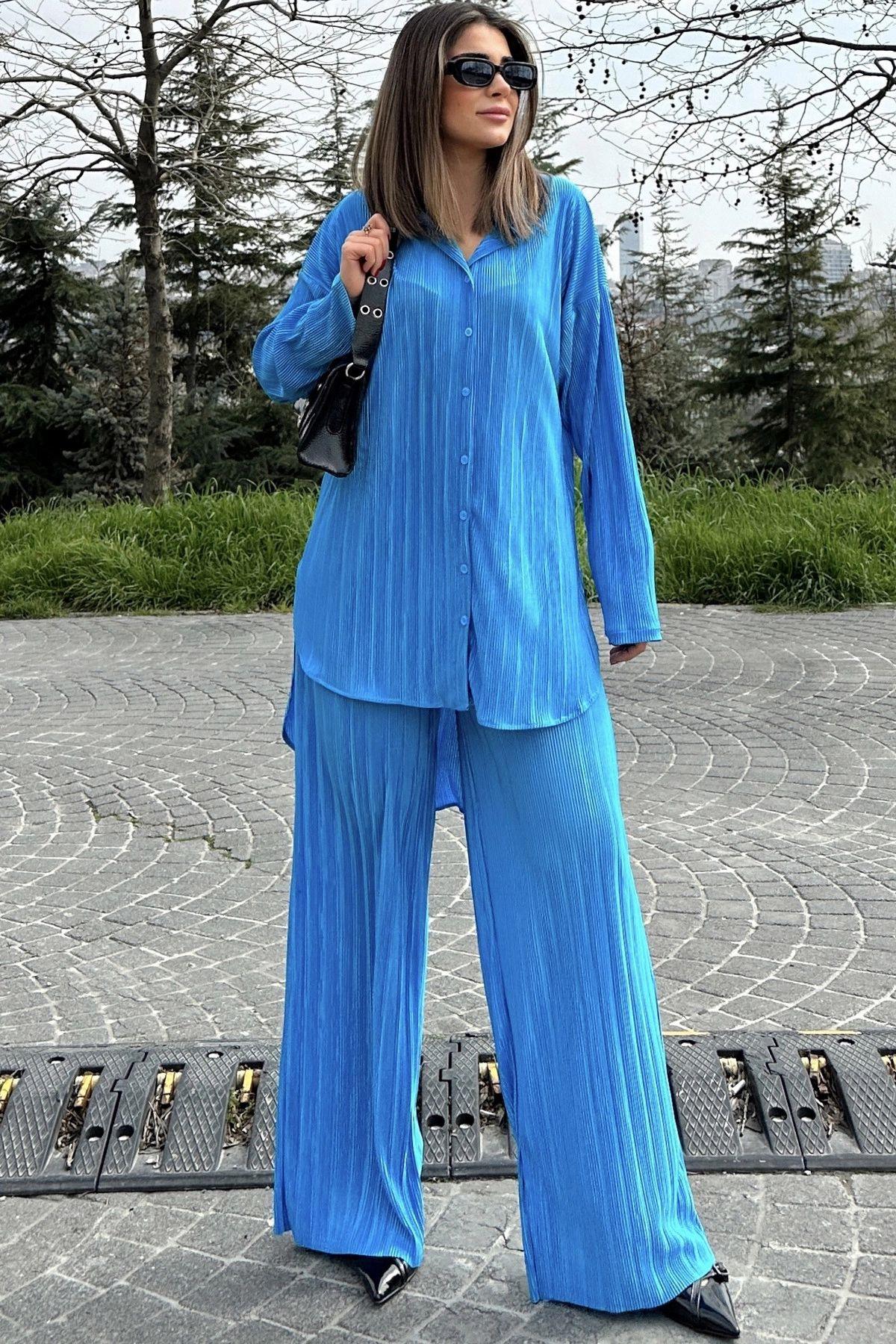 Blue Women Two-Piece Set