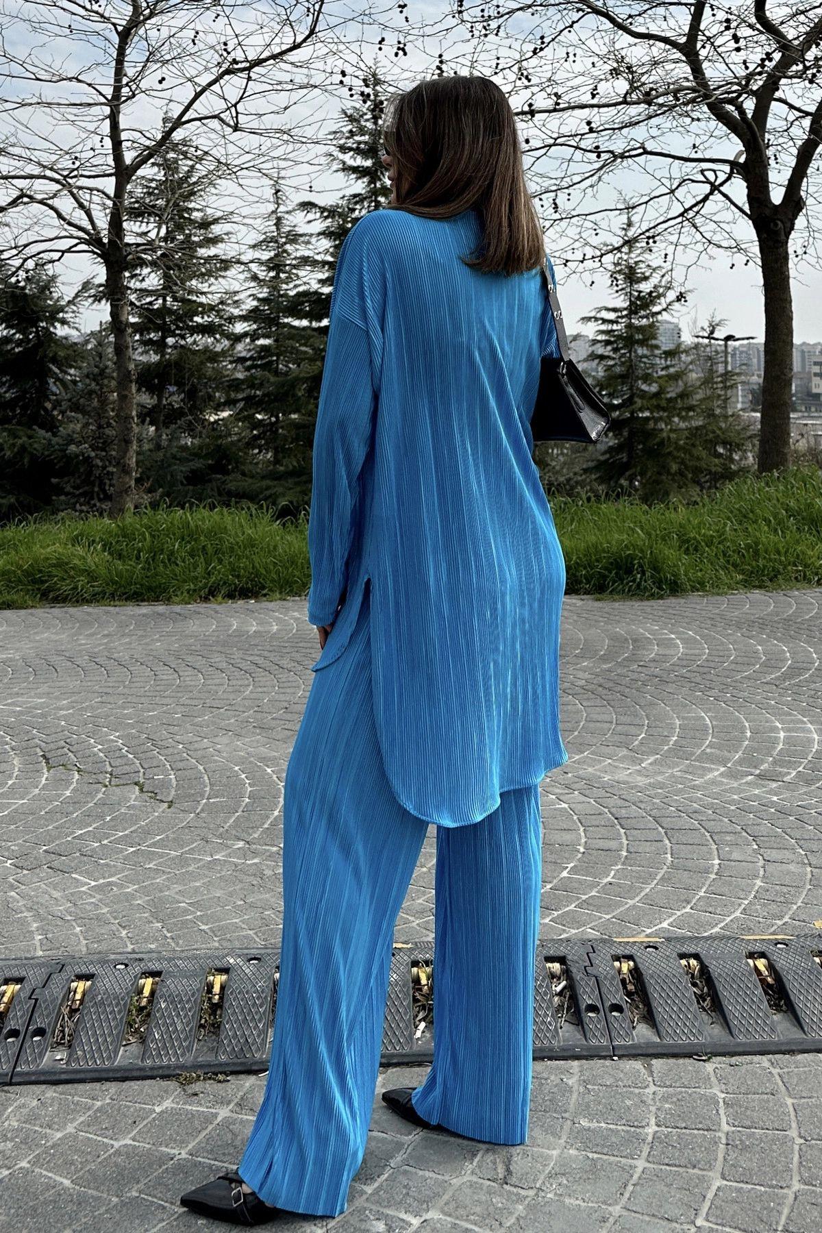 Blue Women Two-Piece Set