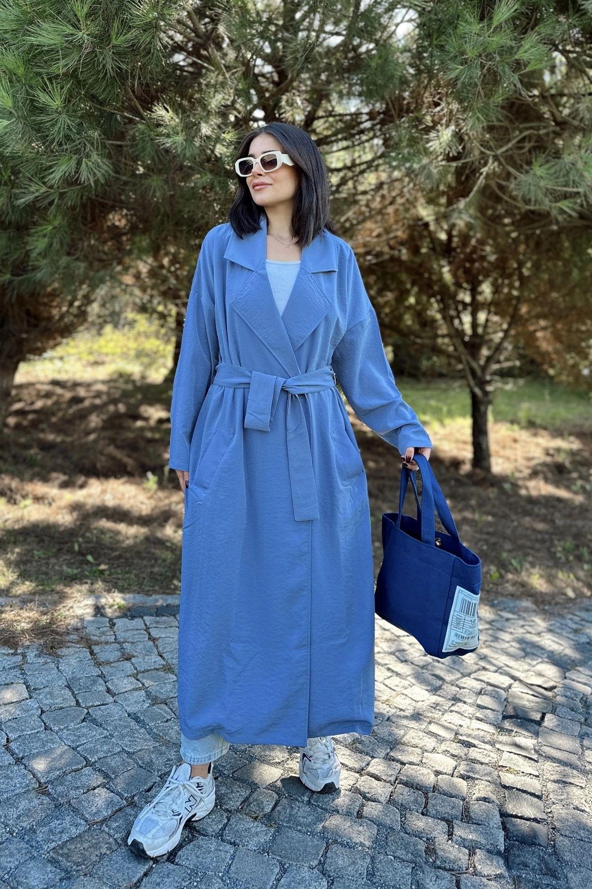 Blue Women Trench Coat