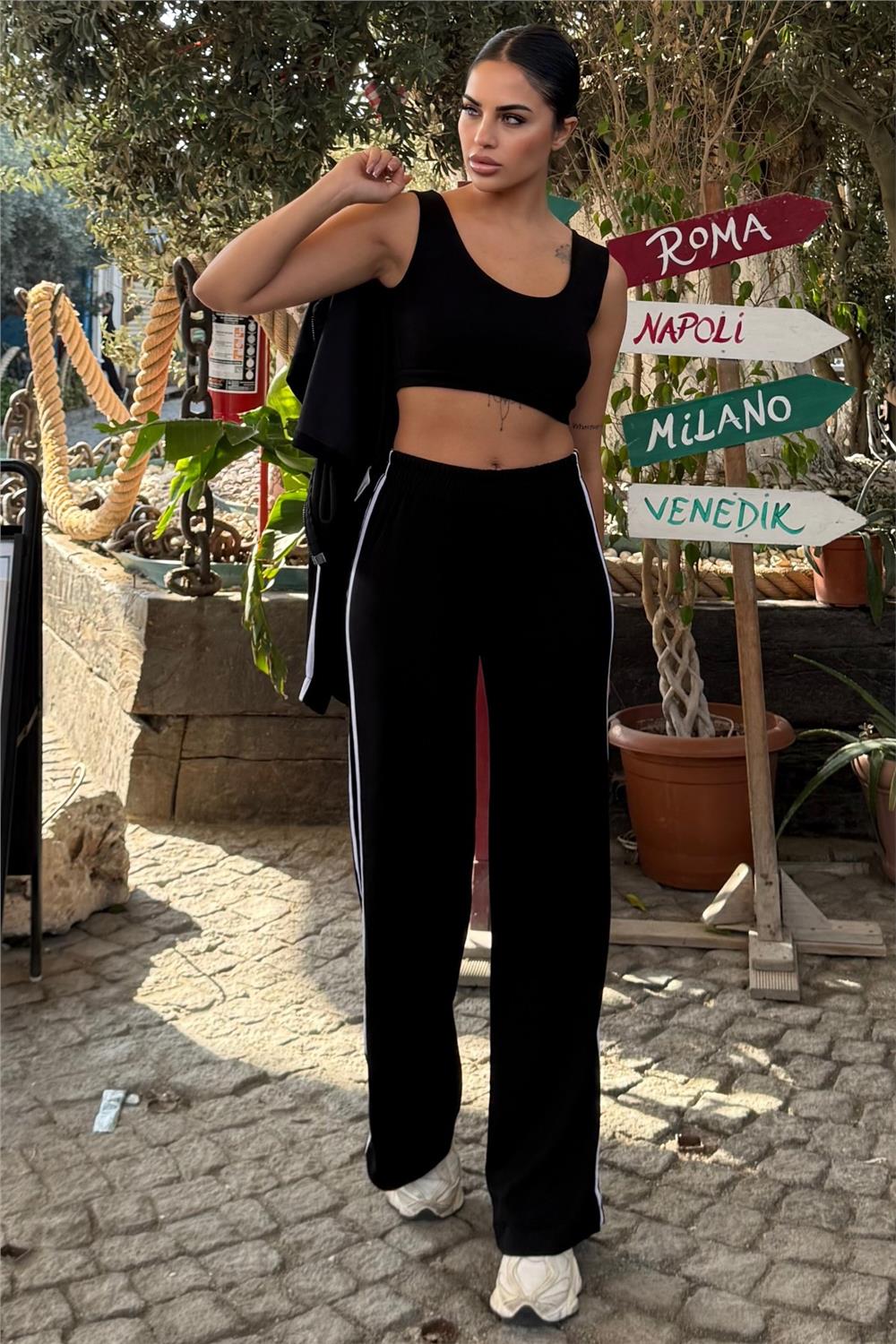 Black Women Blouse, Pants & Sport Jacket Set