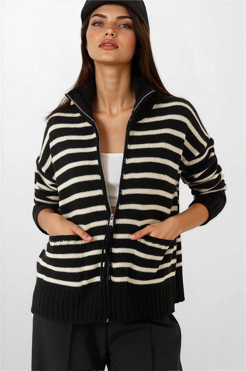 Black & Ecru Women Cardigan
