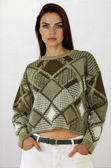 Green & Khaki Women Sweater